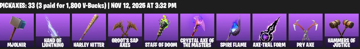 F1333 28 Skins - Lara Croft, Spire Assassin, Agent Jones, Rebirth Raven, Jennifer Walters - 33 Pickaxes (G)